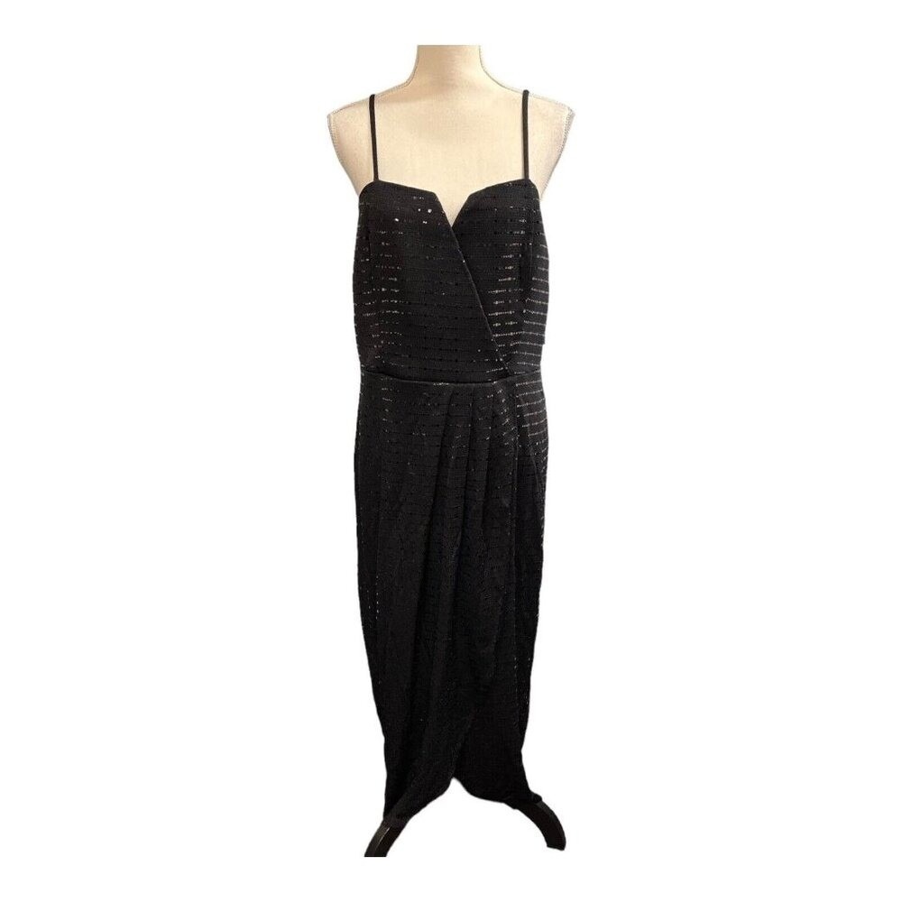 Alex Evenings Dress Gown Black Metallic Sequin Sweetheart Maxi Size 16W Event